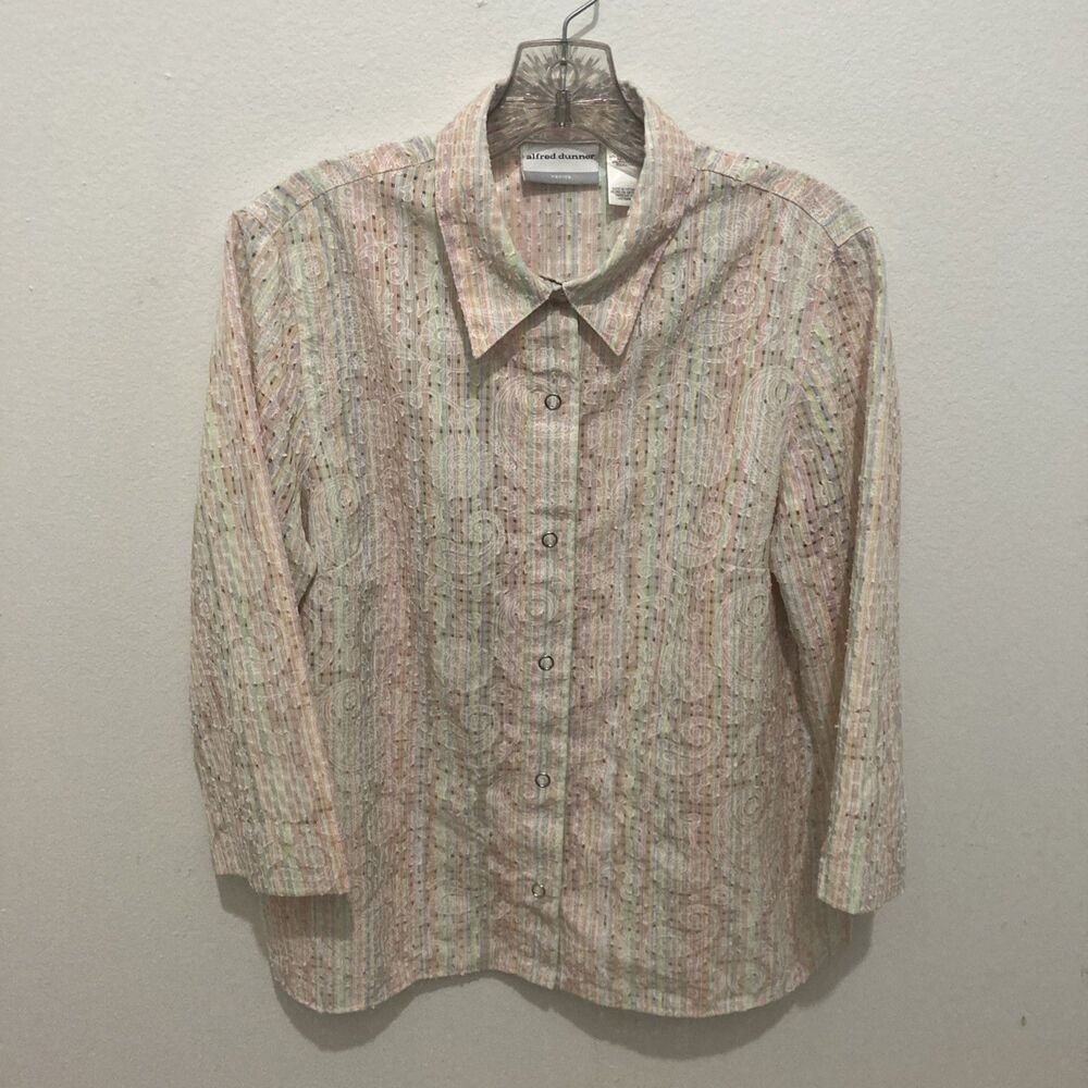 ALFRED DUNNER multicolor striped paisley collared 3/4 sleeve snap up top 12P